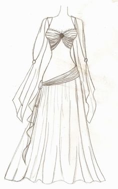 a drawing of a dress on a mannequin headdress with capes