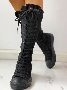 DETAILSSuggest one size up Lace-up Star printed Tassel design Canvas Casual style Fantasy Make-up, Canvas Boots, Grunge Goth, Long Boots, Trend Fashion, Lace Up Ankle Boots, On The Side, Black Ankle Boots