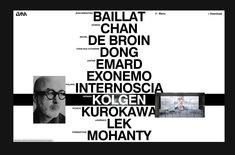 a poster with the names of different people in black and white, including an image of a man's face