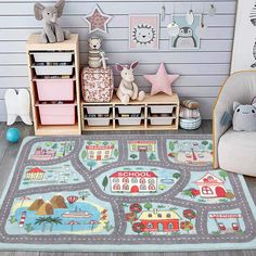 PRICES MAY VARY. 【Kids Learning Rug】 On this children’s educational rug，there are cute patterns with school, market, house, amusement park and lake for children's learning. Parents can teach your baby to learn the buildings and roads while playing, which promotes your kids learning enlightenment and also let your child have fun. 【Soft Faux Wool Play Mat】 Kids playroom mat is made of 100% polyester. Outer material is ultra soft velvet feel microfiber, which is more softer and luxurious, providing Kids Playroom Rugs, Classroom Carpets, Playroom Mats, Basement Playroom, Playroom Rug, Kids Flooring, Play Rug, Kids Bedroom Sets, Nursery Colors