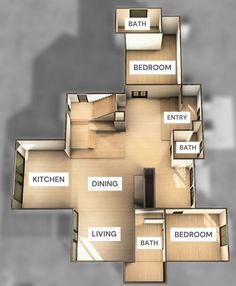 an overhead view of a floor plan for a bedroom and living room in a house