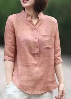 Pant Top, Cotton Tops Designs, Linen Top Women, Linen Shirts Women, Kurti Neck, Linen Shirts, Half Sleeve Shirts, Streetwear Summer, Jeans Tops