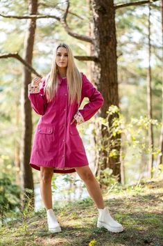 Trench Coat With Dress, Coat With Dress, Vintage Bridesmaids, Plastic Raincoat, Lamb Leather Jacket, Pvc Raincoat, How To Fold Sleeves, Unique Colours, Rain Jacket Women