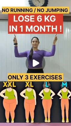 a woman is standing in front of a wall with six exercises to lose 6kg