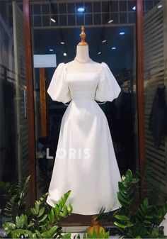 White Dress With Puffy Sleeves, Confirmation Dresses, Civil Wedding Dresses, Elegant Dresses Classy, Korean Fashion Dress, Fairytale Dress, Civil Wedding, Waiting For Her, Glam Dresses