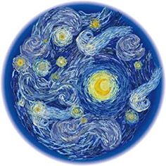 the starry night is painted in blue and yellow