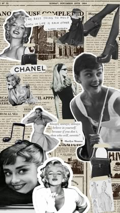 a collage of photos with women and men on them, including the words chanel