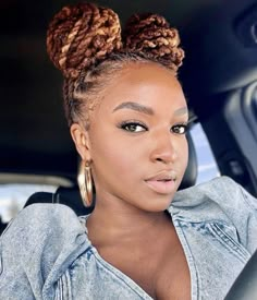 Trending Black Hairstyles 2023, African Loc Styles, Locs In Two Buns, Women Dreadlocks Hairstyles, Up Do Dreadlocks Styles For Women, Updos For Locs For Women, Buns With Locs, Dreads Locs Styles For Women, Female Dread Styles