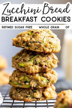 zucchini bread breakfast cookies stacked on top of each other