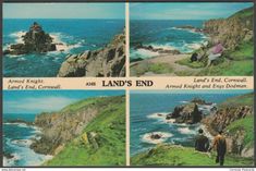 an old postcard shows people walking on the cliff by the ocean and land's end