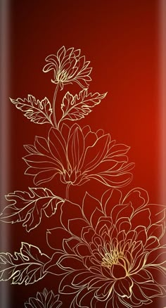 a red background with gold flowers on it