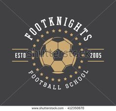 a soccer ball with stars and the text foot knights football school on a dark background