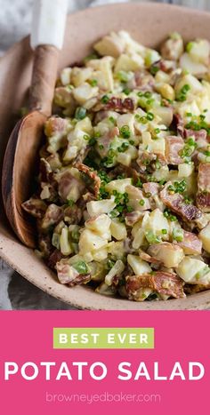 potato salad with bacon and parsley in a bowl