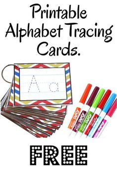 printable alphabet tracking cards with crayons and markers