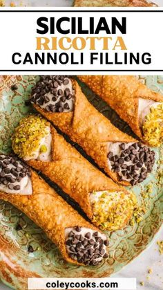 mexican food on a plate with text overlay that reads sicilian ricotta cannoli filling