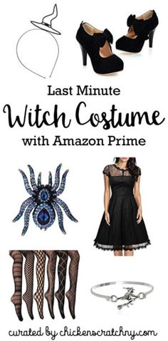 an advertisement for the last minute witch costume with amazon primes, including high heels and stockings