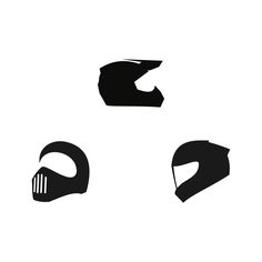 three different types of helmets are shown in black and white, with the same color