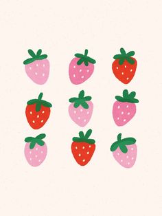 six strawberries on a white background