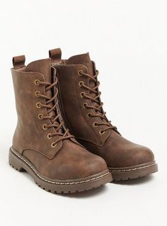 FIT Extra wide width (WW). Extra cushioned footbed; rubber sole. 1” heel height. MATERIALS + CARE Faux suede. 90% plastic, 10% metal. Imported. DETAILS Fur-lined. Lace up. . Heel pull tab. The best plus size women's stevie lace-up combat boot (ww) boots in brown made of suede. Rock your look from Torrid to Festivals like Coachella and Lollapalooza, a concert, a show, or just for fun! Torrid is your destination for the freshest spring and summer styles. Chunky Combat Boots, Lace Up Combat Boots, Faux Leather Boots, Combat Boot, Moto Boots, Brown Boots, Salwar Kameez, Lace Up Boots, Fashion Boots