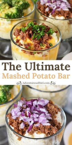 the ultimate mashed potato bar is loaded with meat and vegetables