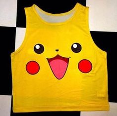 Cartoon Pattern Women Crop Top Cami #Pokemon Shirts Crop Tops, Shirts Crop, Yellow Tees, Yellow Crop Top, Dance Tops, Cotton Crop Top, Henley Tee, Crop T Shirt, Yellow T Shirt