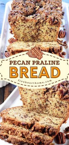 Pecan Praline Bread, christmas brunch, sweet breakfast ideas Pecan Praline Scones, Pineapple Praline Bread, Pecan Raisin Bread, Pecan Sweet Bread, Pecan Pie Loaf, Pecan Nut Recipes, Loaf Bread Recipes Desserts, Easy Pecan Bread, Apple Pecan Bread Recipe