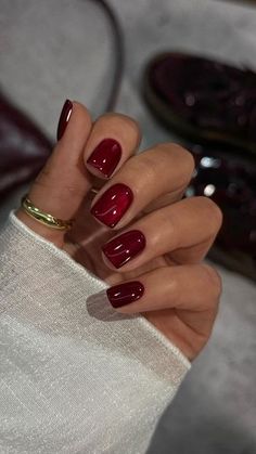 I’m Not Really A Waitress Nails, Dark Red Nails Design Classy, Rust Red Nails, Deep Red Nails Short, Red Dip Nail Ideas, Short Red Chrome Nails, Gel Mani Short Nails Fall, Nails 2024 Short, Nails For Red Dress Ideas