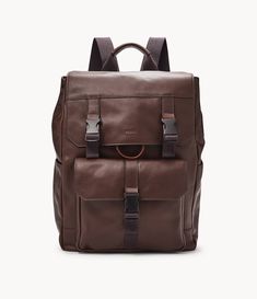 This leather backpack features 5 pockets, a padded laptop pocket, a back luggage strap and backpack straps. Mens Backpack Work, Apple Watch Price, Brown Backpacks, Backpack Free, Brown Leather Wallet, Fossil Bags, Laptop Pocket