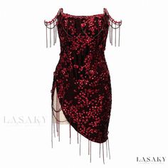 Lasaky - Luxurious Sequined Rhinestone Fringe Semi-Sheer Micro Short Sleeveless Corset Dress Stomach Cut Out Dress, Red Clubbing Dress, Black And Red Mini Dress, Sequin Dress Aesthetic, Cute Red Dresses Short, Red Aesthetic Outfit, Red Mini Party Dress, Nice Red Dress, Rhinestone Dresses