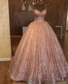 Glittery Sweet 16 Dress, Xv Dresses Gold Rose, Luxury Gold Dress For Debutante Ball, Debut Gowns 18th Elegant Rose Gold, Pink Sequin Dress For Debutante Ball, Rose Gold Debut Gown, Rose Gold 15 Dresses Quinceanera Quincedresses.com, Rose Gold Prom Dress