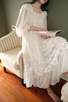 Victorian Nightgown Romantic, Clothes Sleep, Edwardian Nightgown, Victorian Lingerie, Cotton Nightwear, Victorian Gown