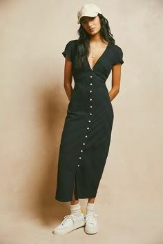 New In Town Midi | Free People Free People New In Town Midi, Nyc Summer Outfits Curvy, Button Up Midi Dress, Free People Midi Dress, 90s Button Down Dress, Lydia Tar Outfits, Medium Size Women Outfits, Midsize Petite Outfits, Spring Dresses 2024