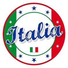 the italian word italia is surrounded by stars and an italian flag on a white background