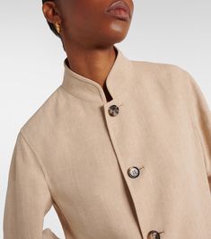 Find LORO PIANA Spagna Linen Crêpe Jacket on Editorialist. Material: 100% linen. Care instructions: dry clean. Made in Italy. Designer color name: Dune Beige. Closure: buttoned front. Pockets: patch pockets. Lining: 100% silk. Quarter-lined. Ysl Lip, Maje Dress, Men Dior, Tory Burch Dress, Color Name, Wool Blend Jacket, Belted Jacket, Linen Jacket, Marc Jacobs Bag