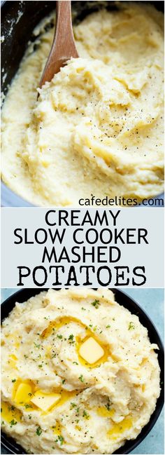 creamy slow cooker mashed potatoes in a skillet