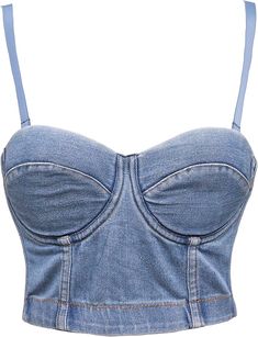 bslingerie® Madonna Style Metallic Studs Bustier Bra Corset Top (M, Blue Denim) at Amazon Women’s Clothing store Corset Amazon, Boning Corset, Denim Bustier, Womens Summer Shorts, Denim Corset, Gothic Corset, Trendy Denim, Denim Patterns, Maxi Robes