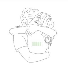 a drawing of two people hugging each other