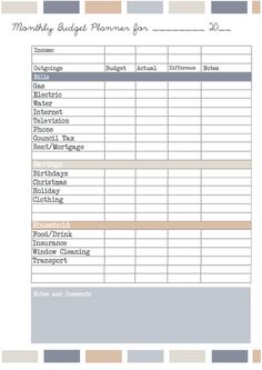 the printable budget planner for moms is shown in red, yellow and blue