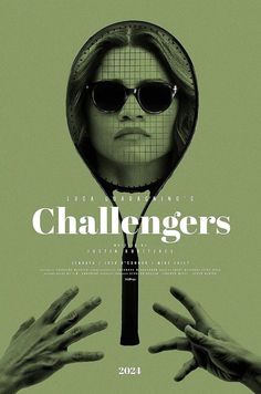 a movie poster with two hands holding a tennis racquet in front of a woman's face