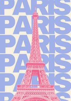 the eiffel tower is shown in pink and blue, with words above it