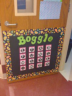 a door decorated to look like a school board with the word boogie written on it