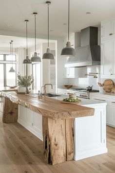 30 Beautiful White Kitchen with Wood Island ideas you need to copy Square Island Kitchen, White Kitchen With Wood Island, Kitchen With Wood Island, Wood Islands, White Kitchen Rustic, Butcher Block Kitchen Island, Beautiful White Kitchens, Natural Wood Decor, Butcher Block Island Kitchen