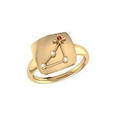 Capricorn Goat, Diamond Signet Ring, Silver Signet Ring, Garnet Gemstone, Signet Ring, Womens Jewelry Rings, Red Gold, Gold Vermeil, Natural Diamonds