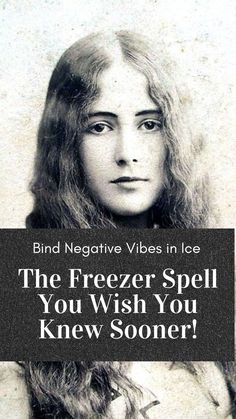 a woman with long hair holding a sign that says the freezer spell you wish you knew