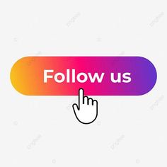 the word follow us with a hand cursive on it, logo, icon png and psd