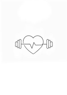 a line drawing of two dumbs with a heart in the middle and one barbell on each side