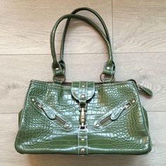 Leather Croc Print Olive Green Satchel Handbag From Italy. Purchased In Florence, Italy During A Trip. Gorgeous Bag With Lots Of Interior Pockets. Elegant And Sophisticated. Elegant Green Satchel With Metal Hardware, Green Elegant Satchel With Branded Hardware, Elegant Green Satchel With Branded Hardware, Elegant Green Shoulder Bag With Metal Hardware, Green Satchel With Silver-tone Hardware And Double Handle, Chic Green Satchel With Silver-tone Hardware, Chic Green Satchel With Metal Hardware, Green Shoulder Bag With Metal Hardware For Shopping, Green Bags With Metal Hardware For Shopping