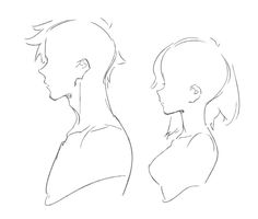 a drawing of two people's heads, one with short hair and the other without