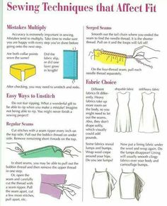 the instructions for sewing techniques that effect fit