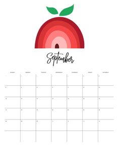 a calendar with an apple on it and the words september written in cursive writing